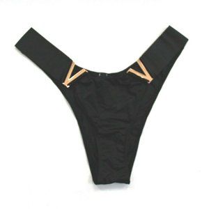 Victoria's Secret V Hardware Satin High Leg Brazilian Panty Size XL Black